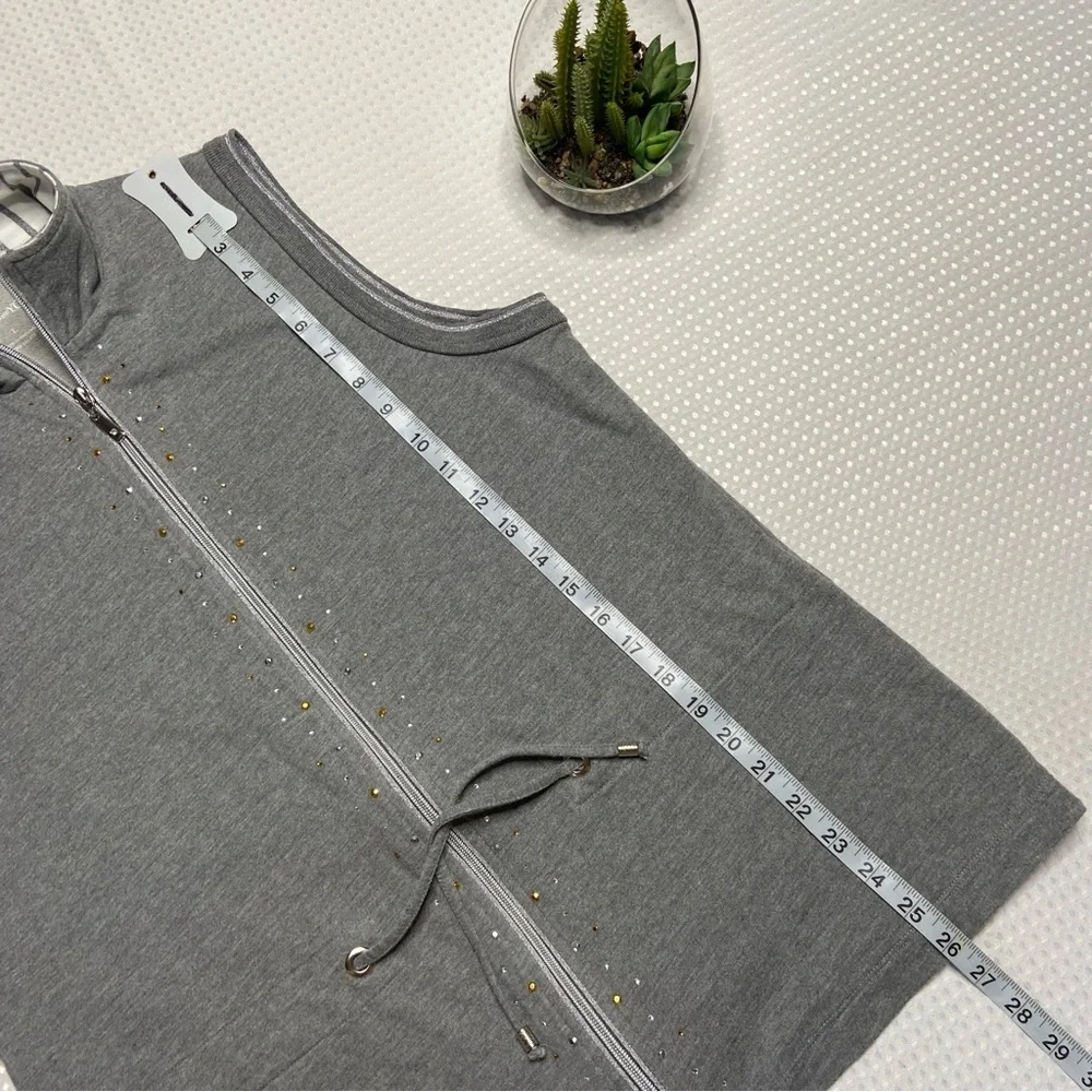 Cali and York Elegant Gray Sleeveless Hoodie with Zip-Up Front Large